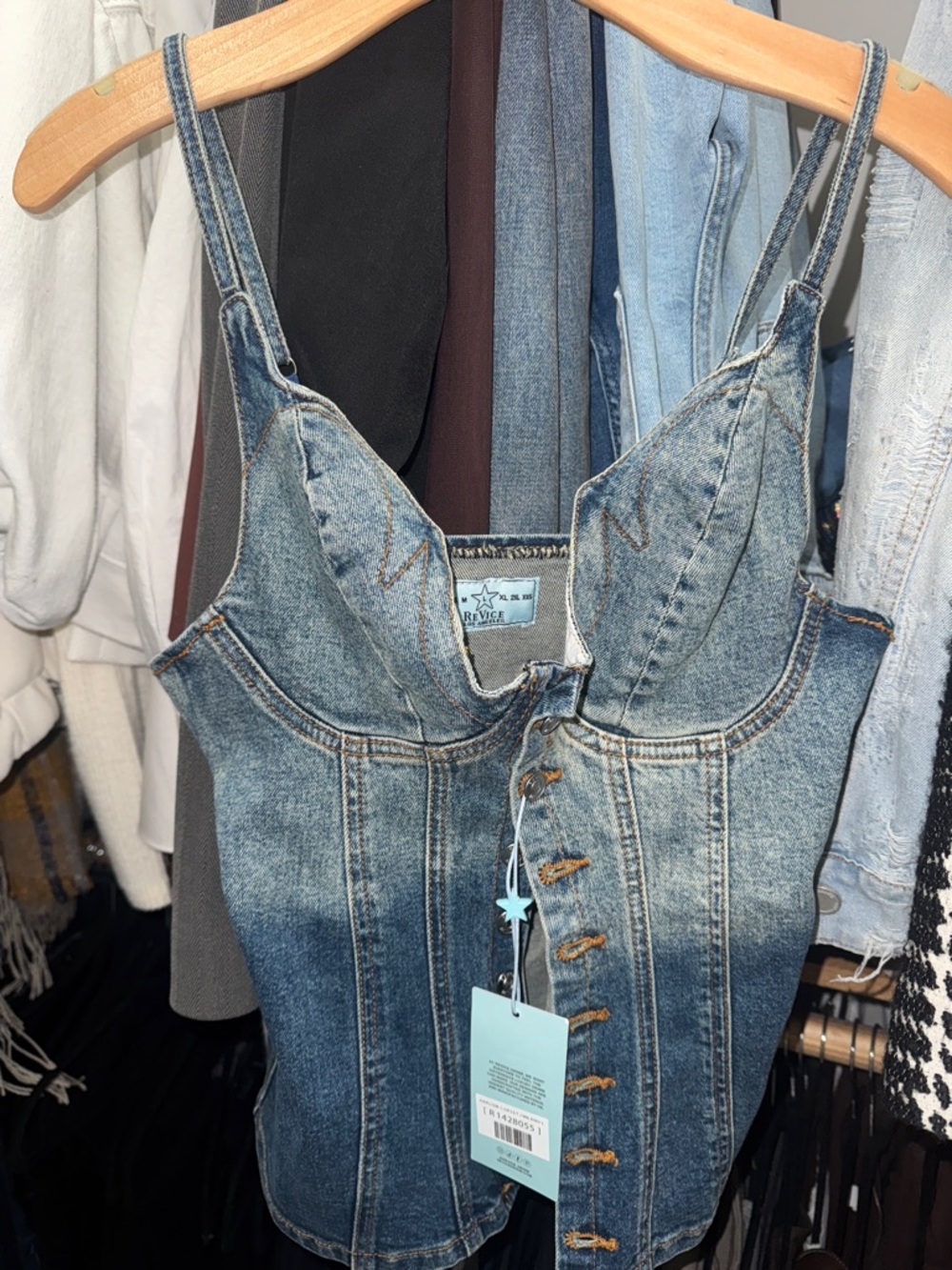 REVICE Vintage-Inspired Blue Denim Bustier Top